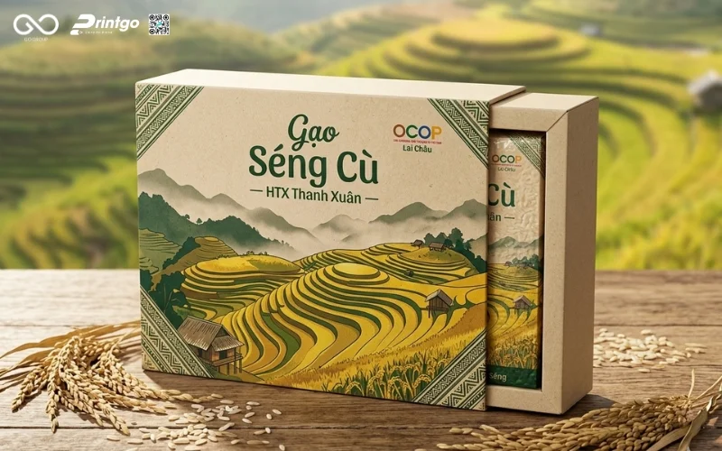 Mẫu cải tiến bao bì nông sản OCOP Lai Châu gạo Séng Cù