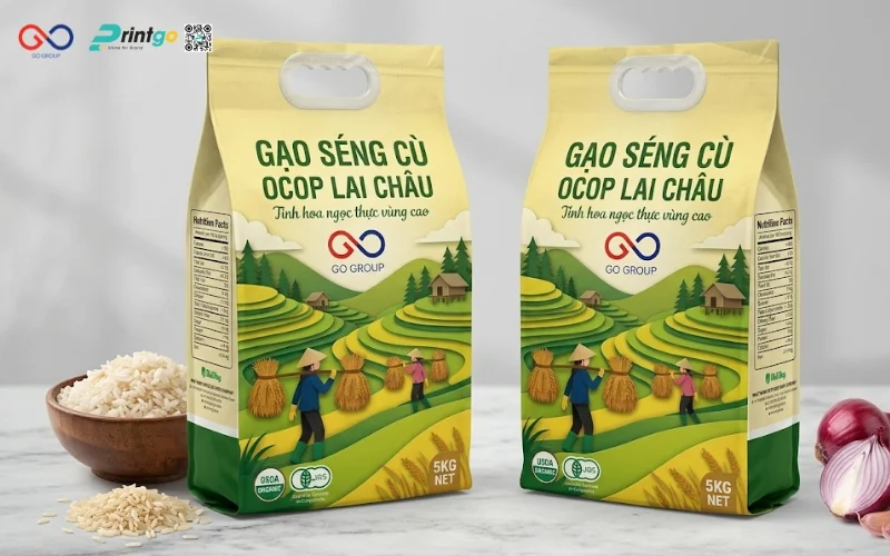 Mẫu cải tiến bao bì nông sản OCOP Lai Châu gạo Séng Cù