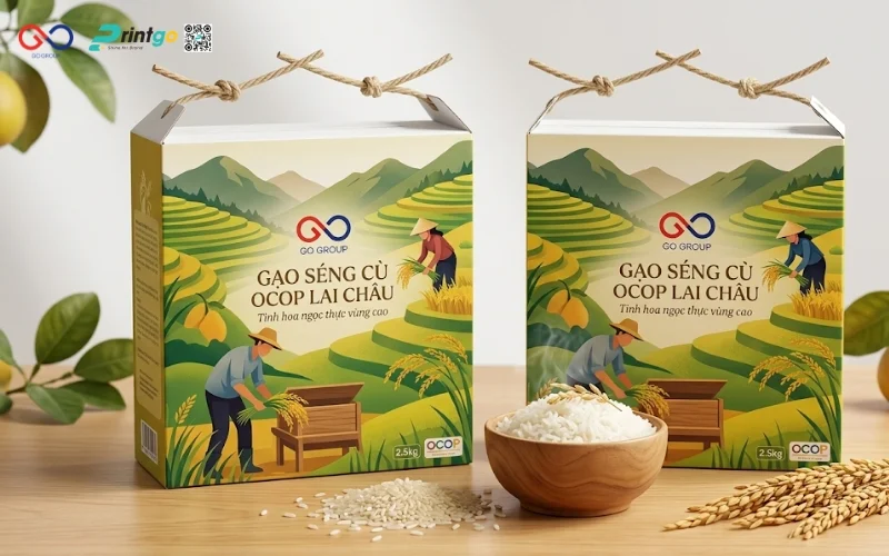 Mẫu cải tiến bao bì nông sản OCOP Lai Châu gạo Séng Cù