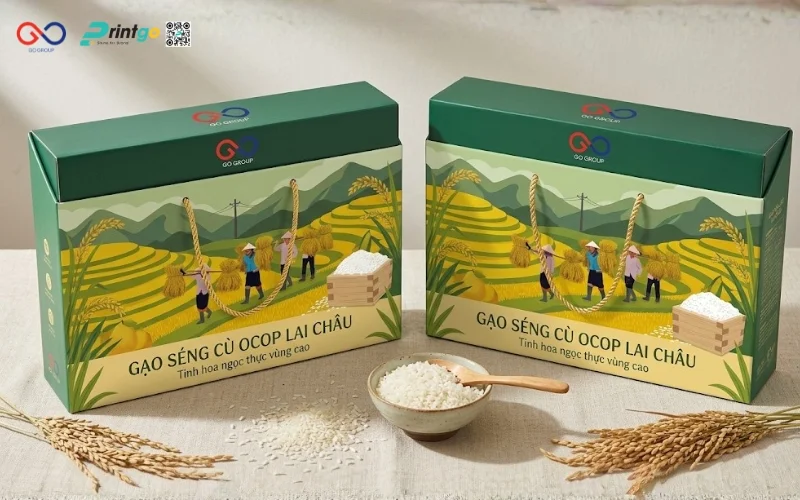 Mẫu cải tiến bao bì nông sản OCOP Lai Châu gạo Séng Cù