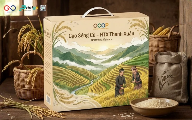 Mẫu cải tiến bao bì nông sản OCOP Lai Châu gạo Séng Cù