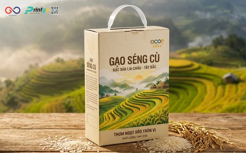 Mẫu cải tiến bao bì nông sản OCOP Lai Châu gạo Séng Cù