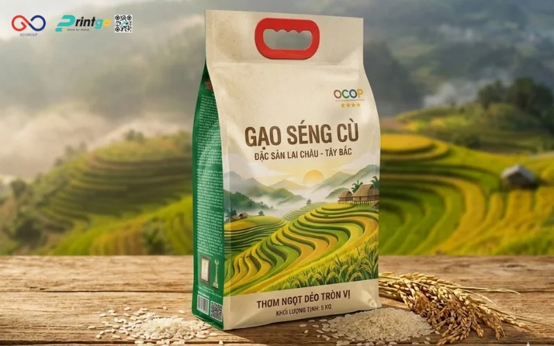 Mẫu cải tiến bao bì nông sản OCOP Lai Châu gạo Séng Cù