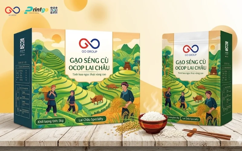 Mẫu cải tiến bao bì nông sản OCOP Lai Châu gạo Séng Cù