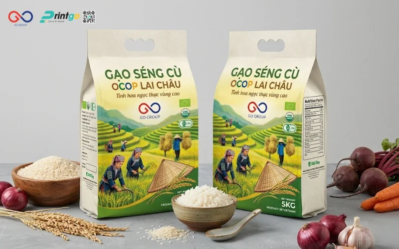Mẫu cải tiến bao bì nông sản OCOP Lai Châu gạo Séng Cù