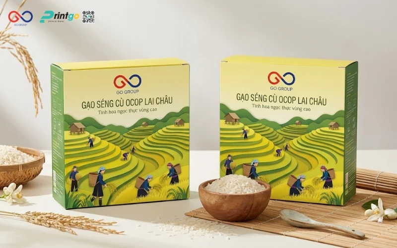 Mẫu cải tiến bao bì nông sản OCOP Lai Châu gạo Séng Cù
