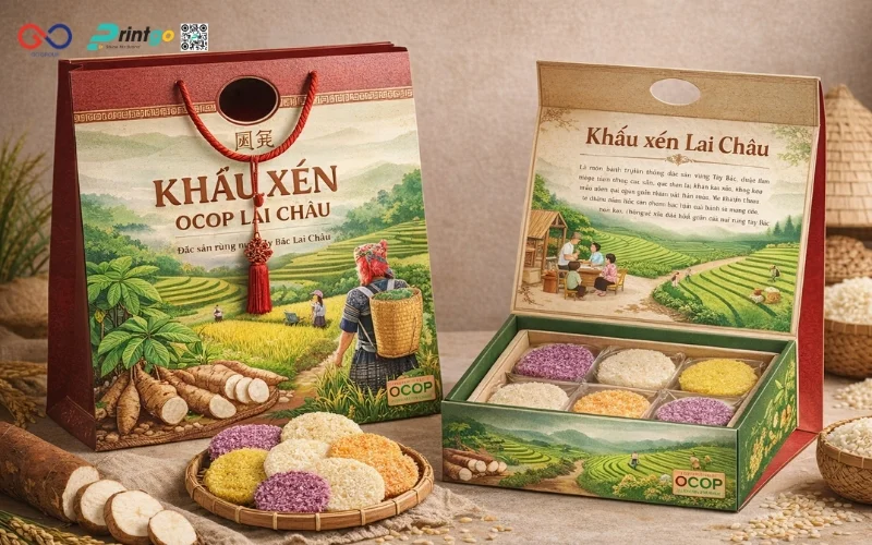Mẫu cải tiến bao bì nông sản OCOP Lai Châu khẩu xén