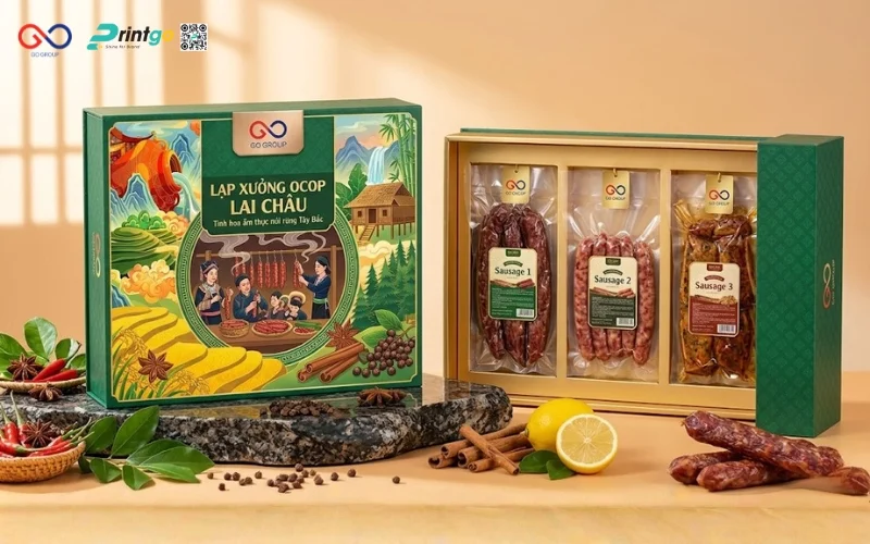 Mẫu cải tiến bao bì nông sản OCOP Lai Châu lạp xưởng Tây Bắc