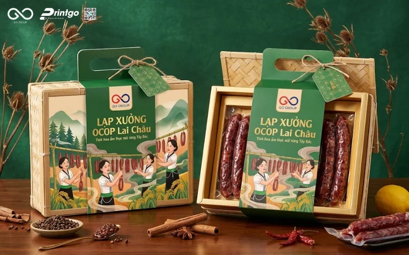 Mẫu cải tiến bao bì nông sản OCOP Lai Châu lạp xưởng Tây Bắc