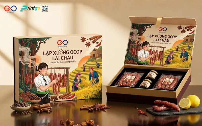 Mẫu cải tiến bao bì nông sản OCOP Lai Châu lạp xưởng Tây Bắc