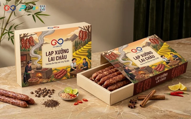 Mẫu cải tiến bao bì nông sản OCOP Lai Châu lạp xưởng Tây Bắc
