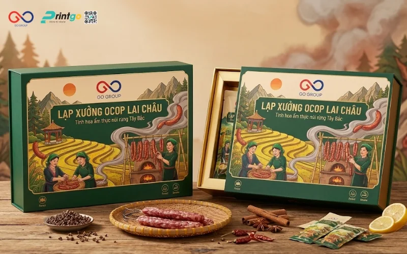 Mẫu cải tiến bao bì nông sản OCOP Lai Châu lạp xưởng Tây Bắc