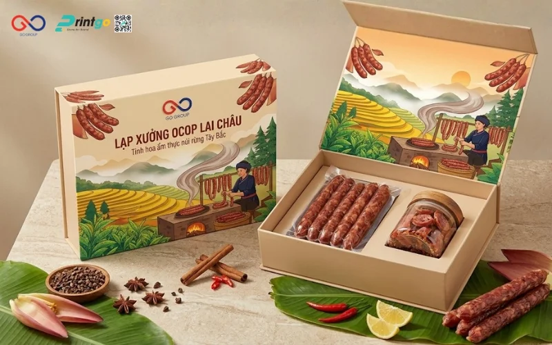 Mẫu cải tiến bao bì nông sản OCOP Lai Châu lạp xưởng Tây Bắc
