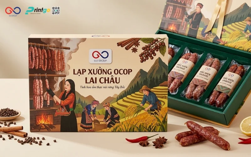 Mẫu cải tiến bao bì nông sản OCOP Lai Châu lạp xưởng Tây Bắc