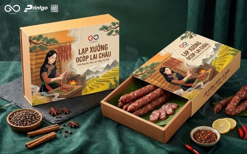 Mẫu cải tiến bao bì nông sản OCOP Lai Châu lạp xưởng Tây Bắc