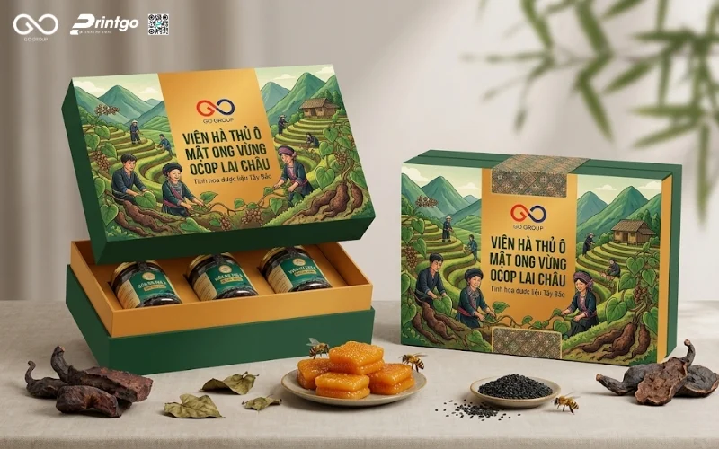 Mẫu cải tiến bao bì nông sản OCOP viên hà thủ ô mật ong vừng