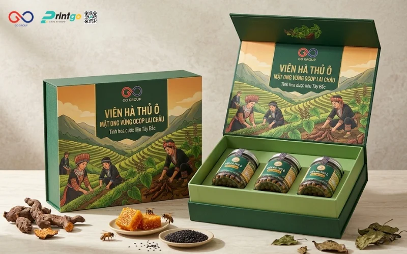 Mẫu cải tiến bao bì nông sản OCOP viên hà thủ ô mật ong vừng