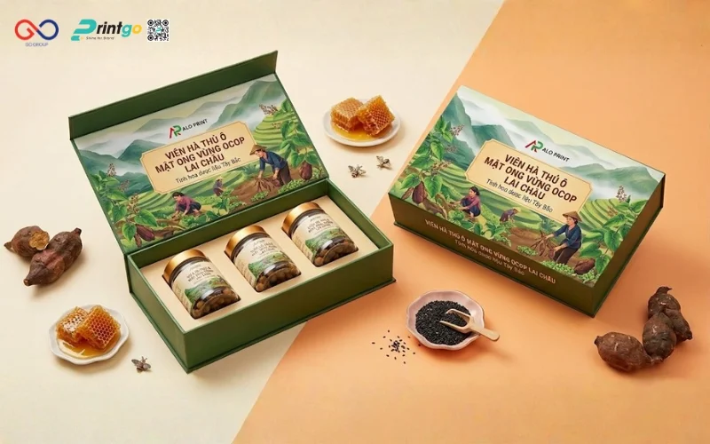 Mẫu cải tiến bao bì nông sản OCOP viên hà thủ ô mật ong vừng