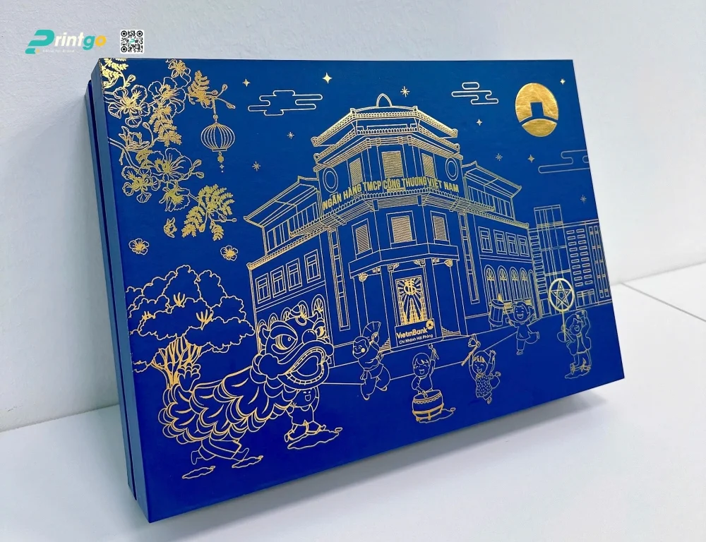 Hộp đựng bánh trung thu VietinBank với màu xanh thương hiệu