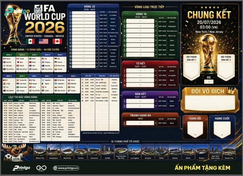 Tải miễn phí File in lịch thi đấu World Cup 2026 độc quyền từ Printgo