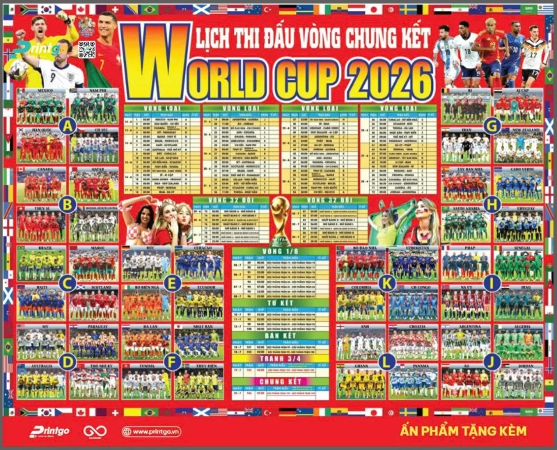 Tải miễn phí File in lịch thi đấu World Cup 2026 độc quyền từ Printgo