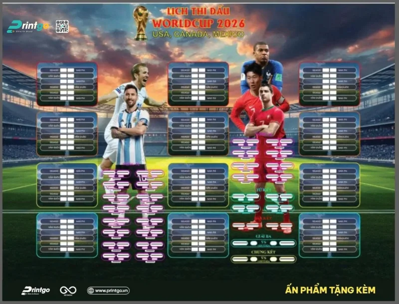 Tải ngay miễn phí File Vector Lịch Thi Đấu World Cup 2026 do Printgo thiết kế