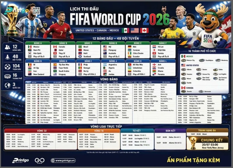 Tải ngay miễn phí File Vector Lịch Thi Đấu World Cup 2026 do Printgo thiết kế