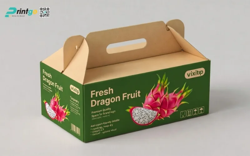 Mẫu thùng carton đựng thanh long​ xuất khẩu có quai xách