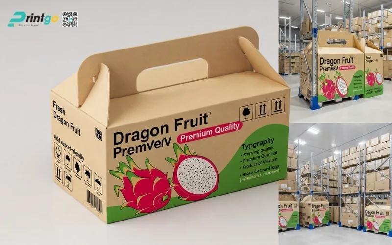Mẫu thùng carton đựng thanh long​ xuất khẩu có quai xách