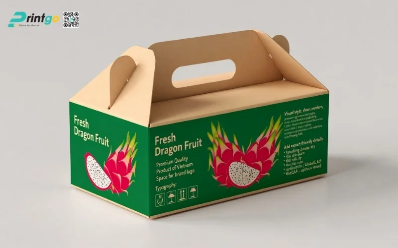 Mẫu thùng carton đựng thanh long​ xuất khẩu có quai xách