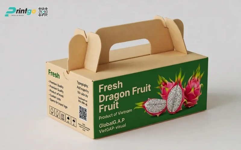 Mẫu thùng carton đựng thanh long​ xuất khẩu có quai xách