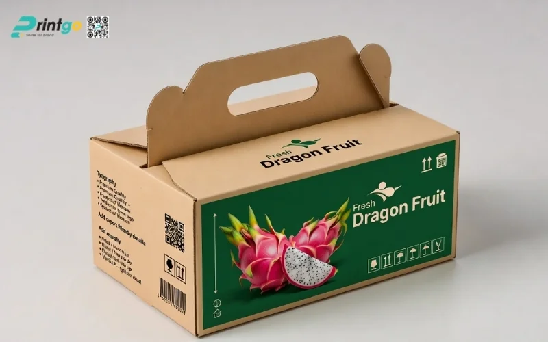 Mẫu thùng carton đựng thanh long​ xuất khẩu có quai xách