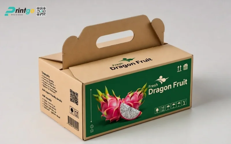 Mẫu thùng carton đựng thanh long​ xuất khẩu có quai xách