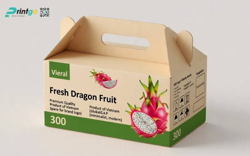 Mẫu thùng carton đựng thanh long​ xuất khẩu có quai xách