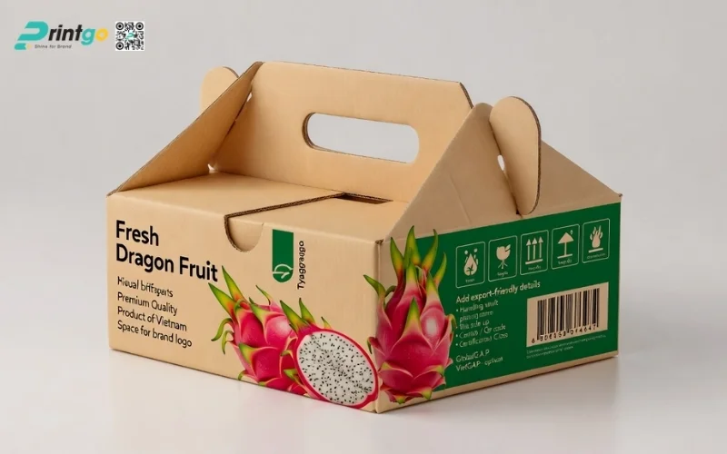 Mẫu thùng carton đựng thanh long​ xuất khẩu có quai xách
