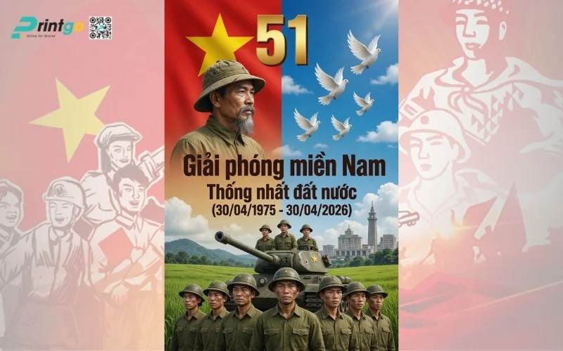 Poster giải phóng miền Nam phong cách truyền thống, đậm chất lịch sử