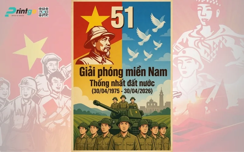 Poster giải phóng miền Nam phong cách truyền thống, đậm chất lịch sử