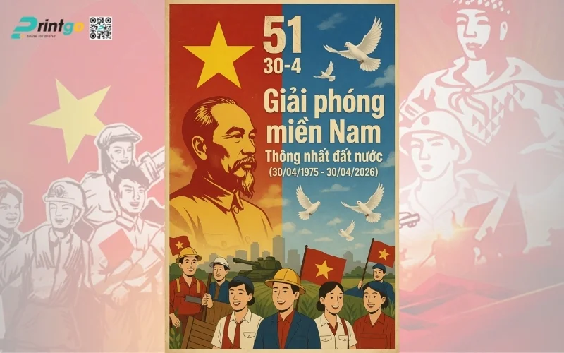 Poster giải phóng miền Nam phong cách truyền thống, đậm chất lịch sử