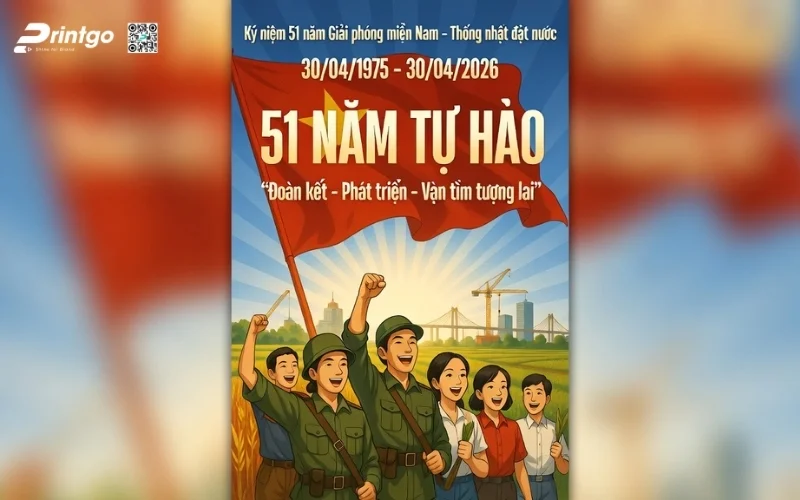 Poster thống nhất đất nước biểu tượng 51 năm tự hào