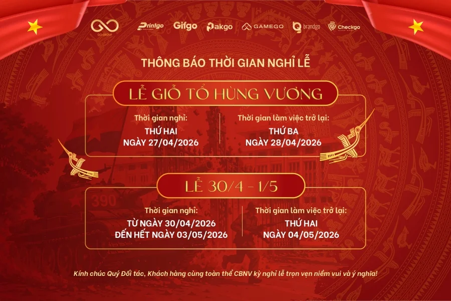 Printgo thông báo lịch nghỉ lễ Giỗ Tổ Hùng Vương và 30/4 – 1/5/2026