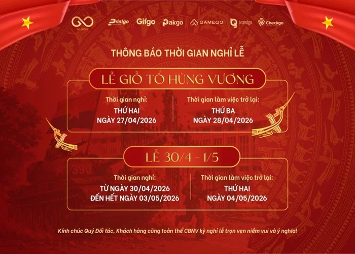 Printgo thông báo lịch nghỉ lễ Giỗ Tổ Hùng Vương và 30/4 – 1/5/2026