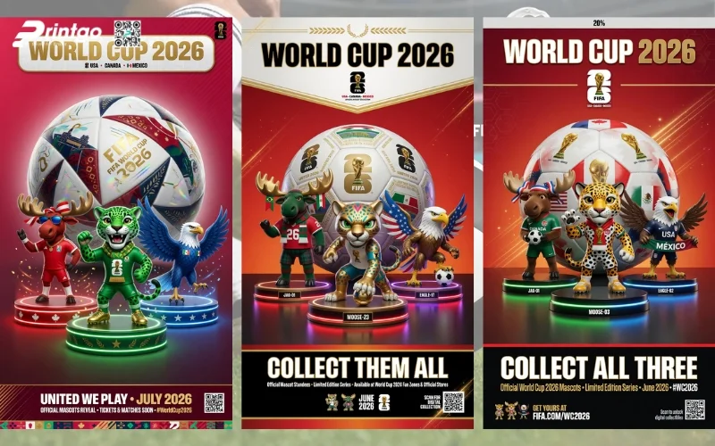 Mẫu standee 3 linh vật World Cup 2026