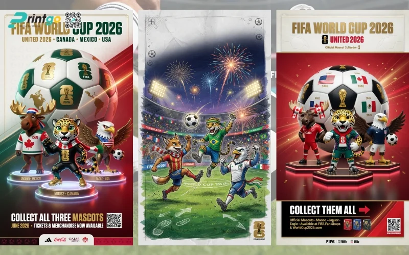 Mẫu standee 3 linh vật World Cup 2026