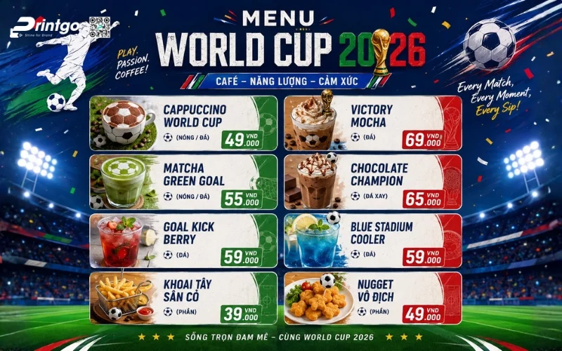 Mùa World Cup 2026 cần in những ấn phẩm gì cho quán cafe?