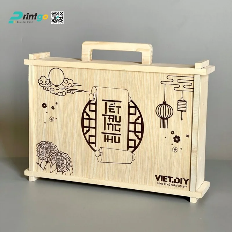 Hộp bánh trung thu bằng gỗ thiết kế đẹp mắt