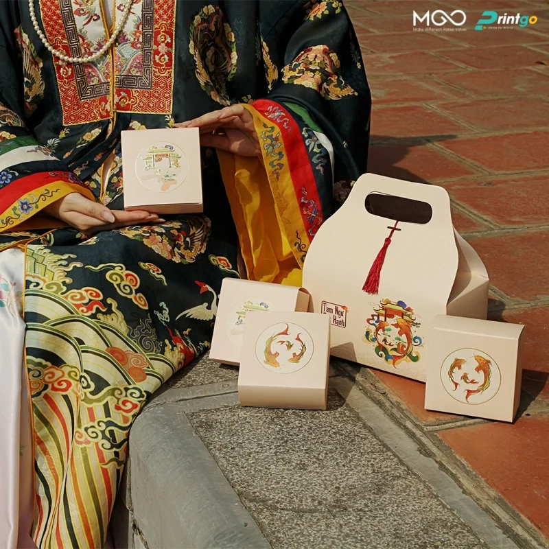 Hộp bánh trung thu giấy Ivory in ấn ấn tượng