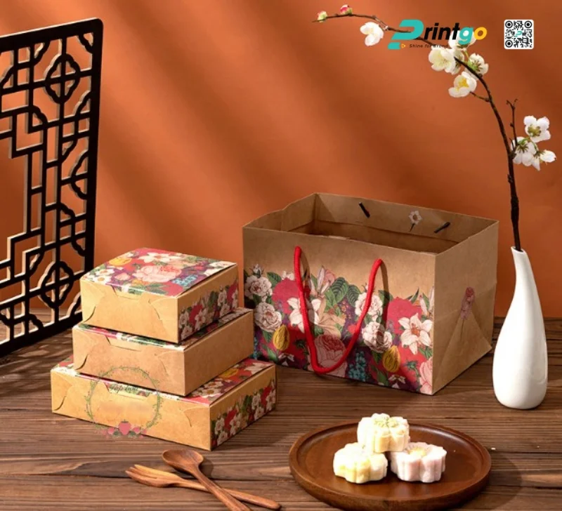 Mẫu hộp bánh trung thu thân thiện môi trường kèm túi giấy đồng bộ