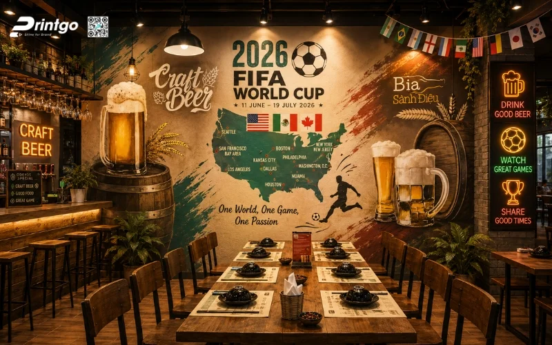 Mẫu backdrop World Cup 2026 cho nhà hàng và beer club