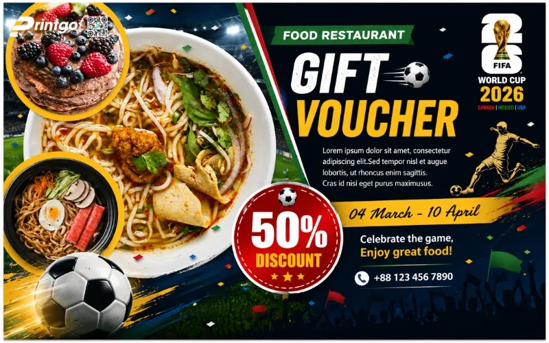 Mẫu thiết kế voucher World Cup 2026 dành cho ngành F&B