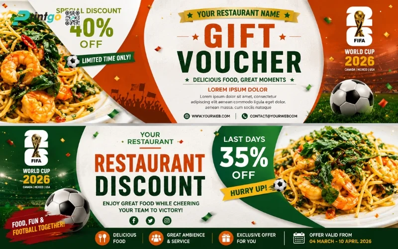 Mẫu thiết kế voucher World Cup 2026 dành cho ngành F&B
